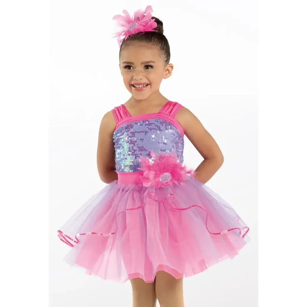 Pre-Owned Dance Costume Weissman 14760 Medium Child Pink Dress Jazz Tap Sequins
